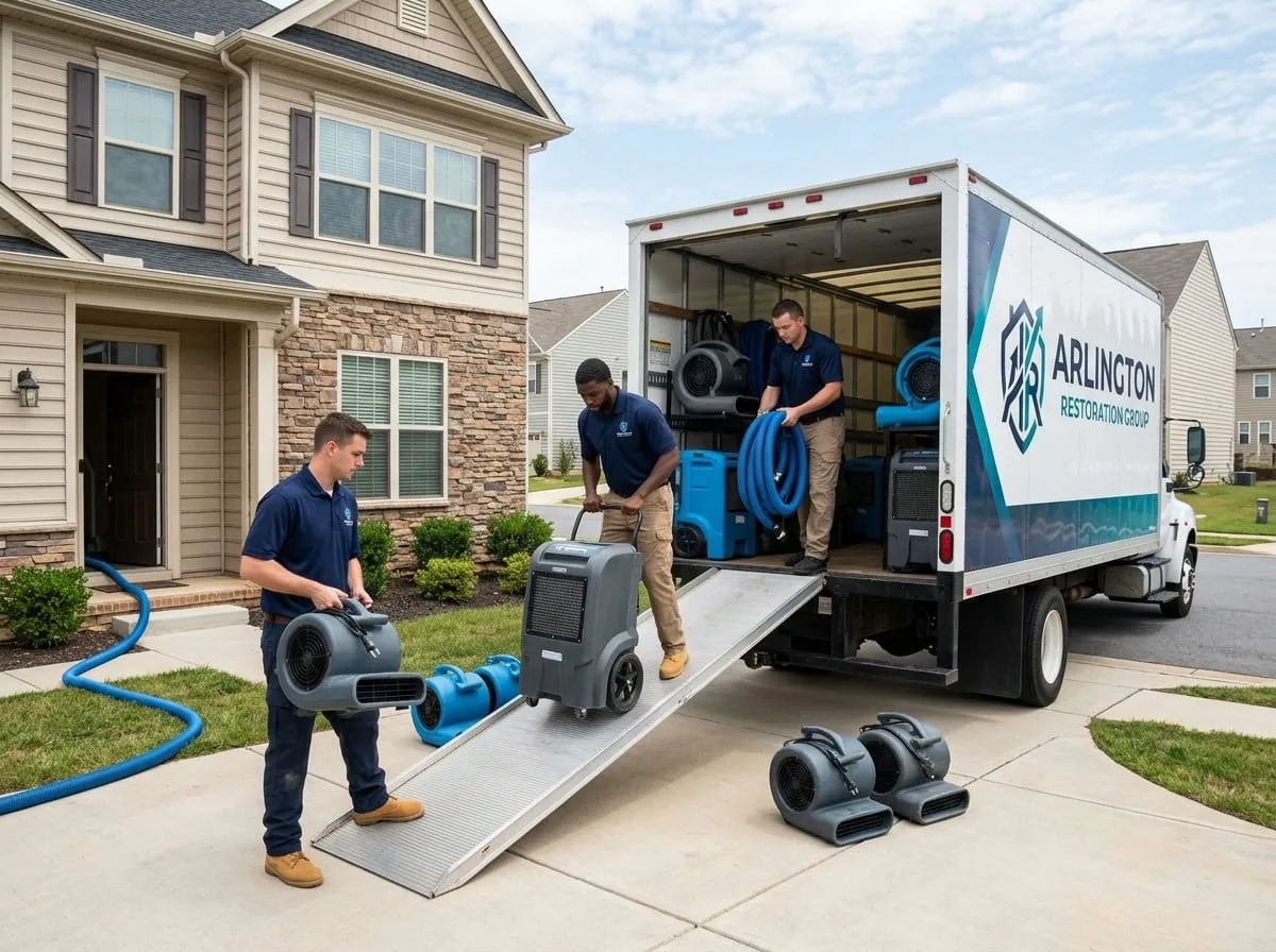 Restoration equipment staged for dispatch ahead of an emergency call